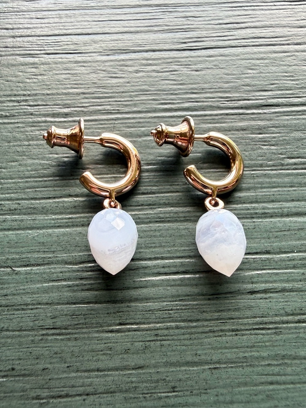 Monica Vinader Fiji Bud Huggie Earrings 18k Rose Gold Vermeil + Blue Lace Agate